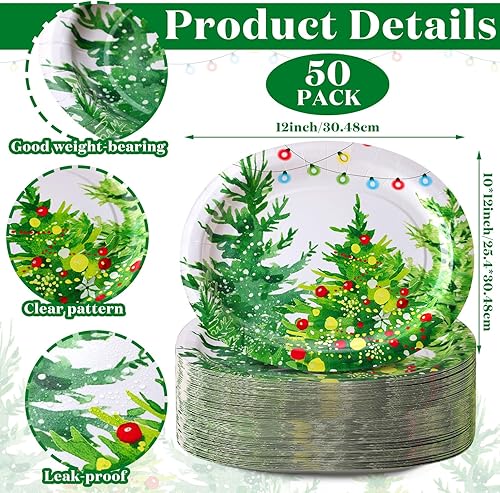 Miniatura 3 de 50 platos ovalados de papel para árboles de Navidad, de 10 x 12 pulgadas, grandes platos de papel desechables para árbol de Navidad con luces,