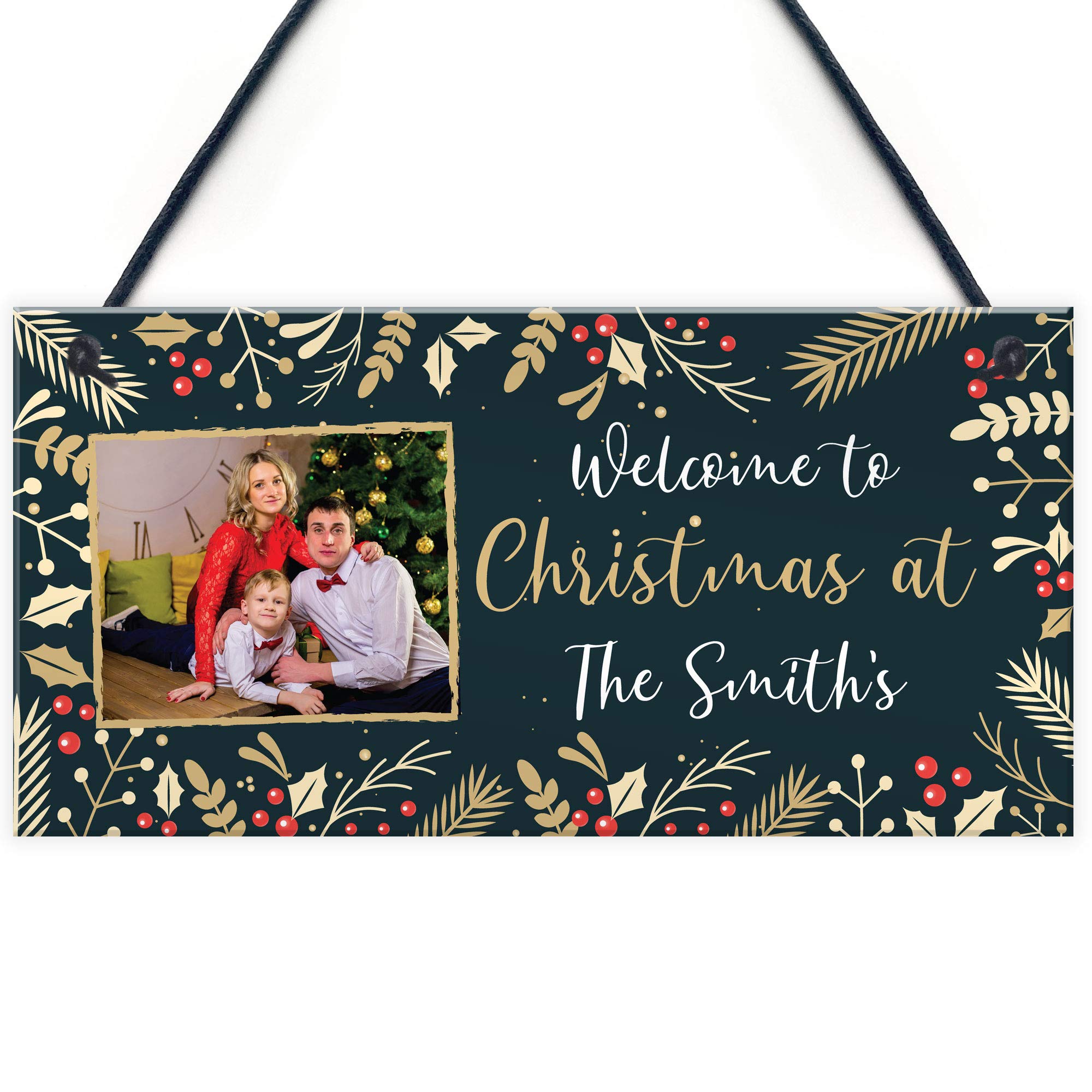 RED OCEAN Personalised Photo Plaque Welcome To Christmas Sign Christmas Decoration Keepsake