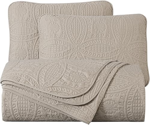 Vista 158 de Chezmoi Collection Austin - Juego de colcha tamaño Queen de 3 piezas Pinsonic acolchada de gran tamaño, tamaño Queen, terracota