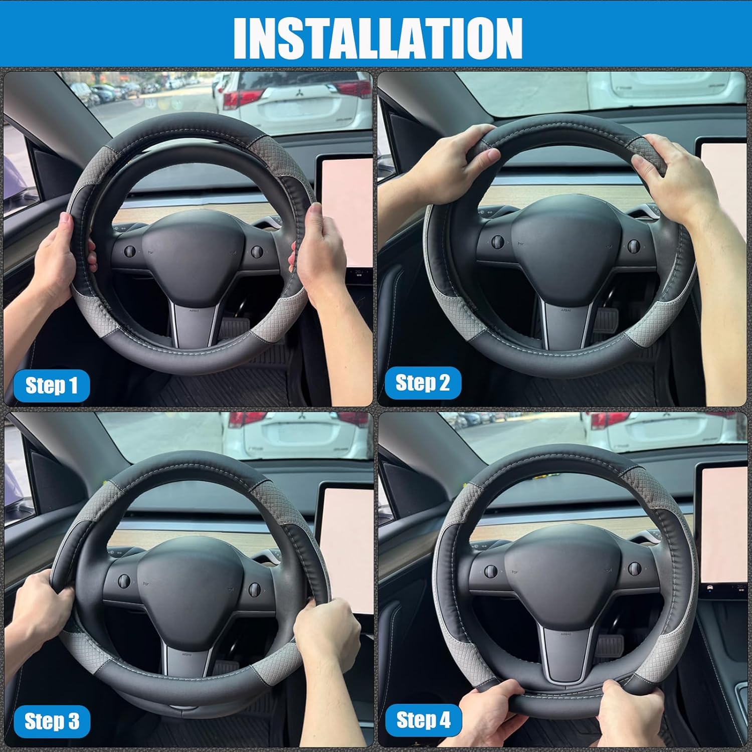 Steering Wheel Cover for Ford F-150, F-250, F-350, Expedition - Custom Fit 15.5-16 Inch Auto Car Accessory, Anti-Slip Grip & Durable Protection (15.5-16 inches - Red)