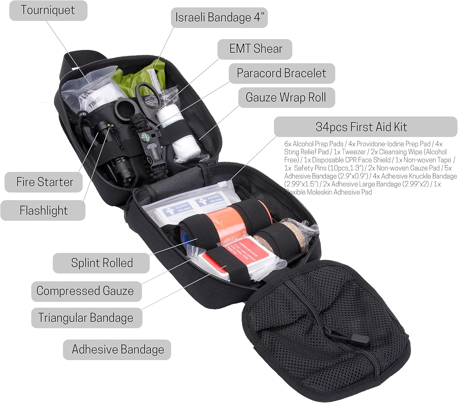 IFAK Trauma EDC Tactical First Aid Kit - Molle Medic Pouch, Emergency Survival Miltary Bleeding Contorl Med Bag for Camping Hiking Bushcraft : Sports & Outdoors
