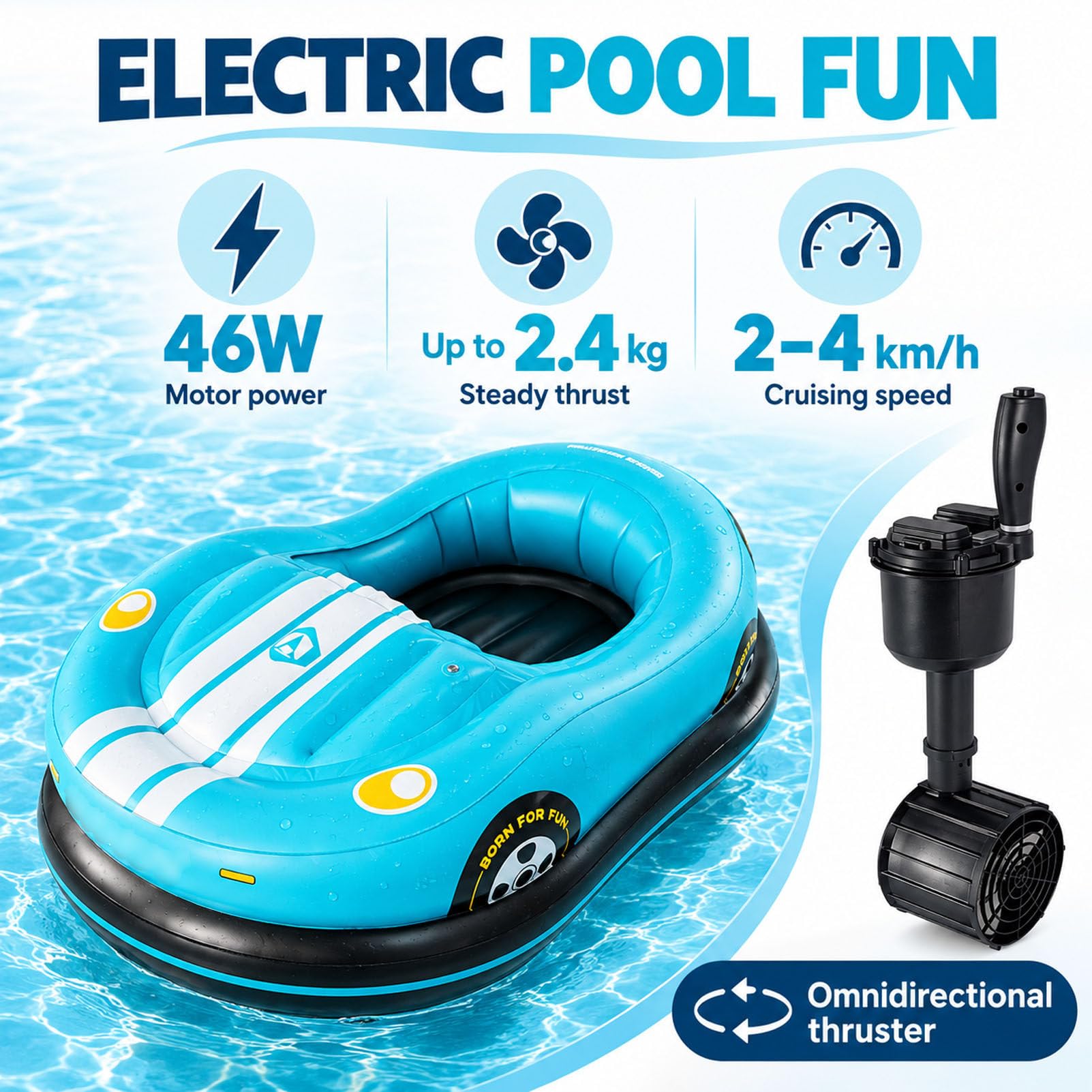 Tumbona motorizada para Piscina para Adultos, Flotador Hinchable eléctrico Tipo Coche de Choque, Velocidad de 2 a 4 km/h, para Fiestas de Verano y reuniones Familiares. Red