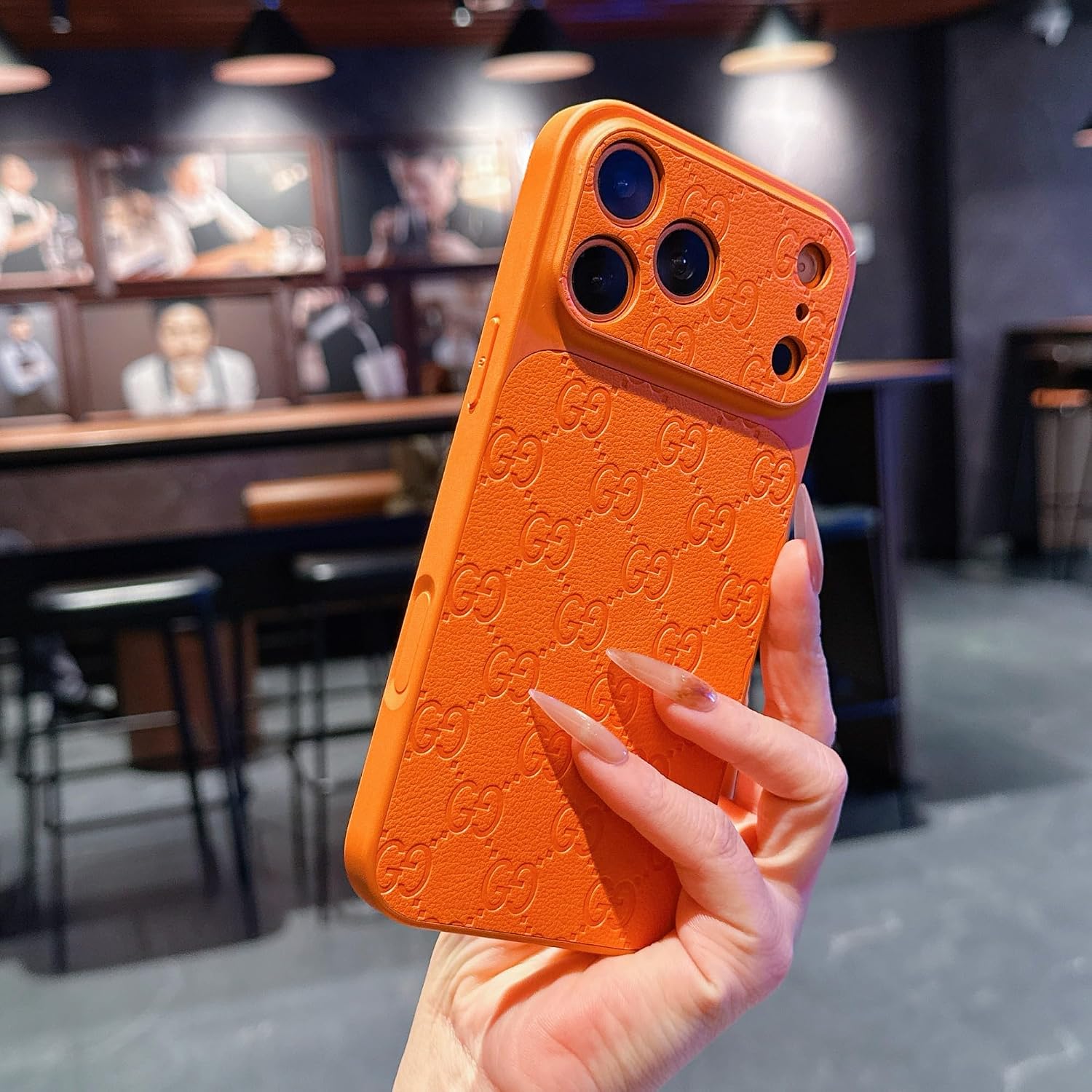 Designer Leather Case for iPhone 17 Pro,Orange image 3