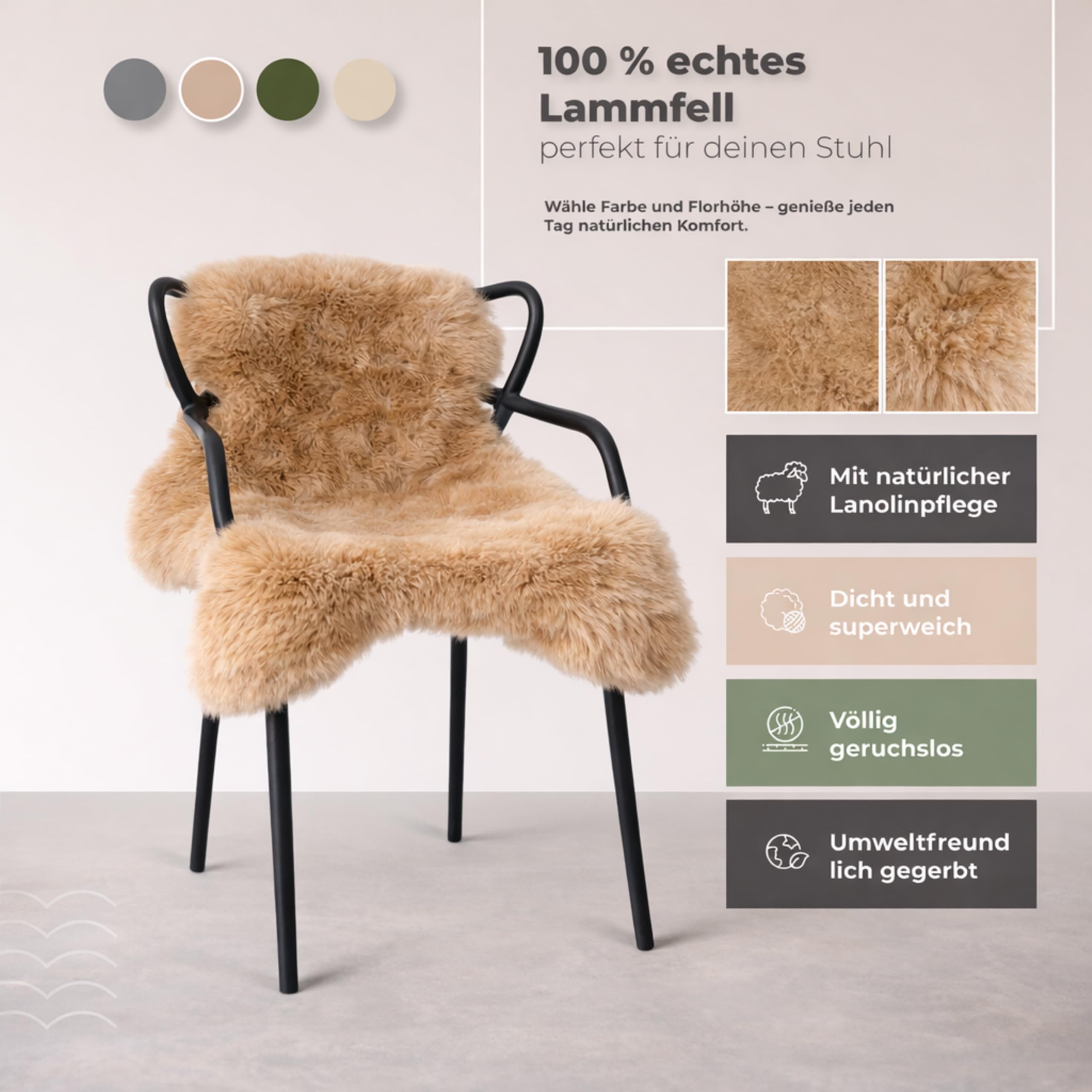 Australian Lammfell Echt Goldbraun 100 x 60 cm, Schaffell Echt, Naturfell | Fell für Stuhl, geruchlos, Lammfell Teppich für das Sofa, Fell, Schaffelle