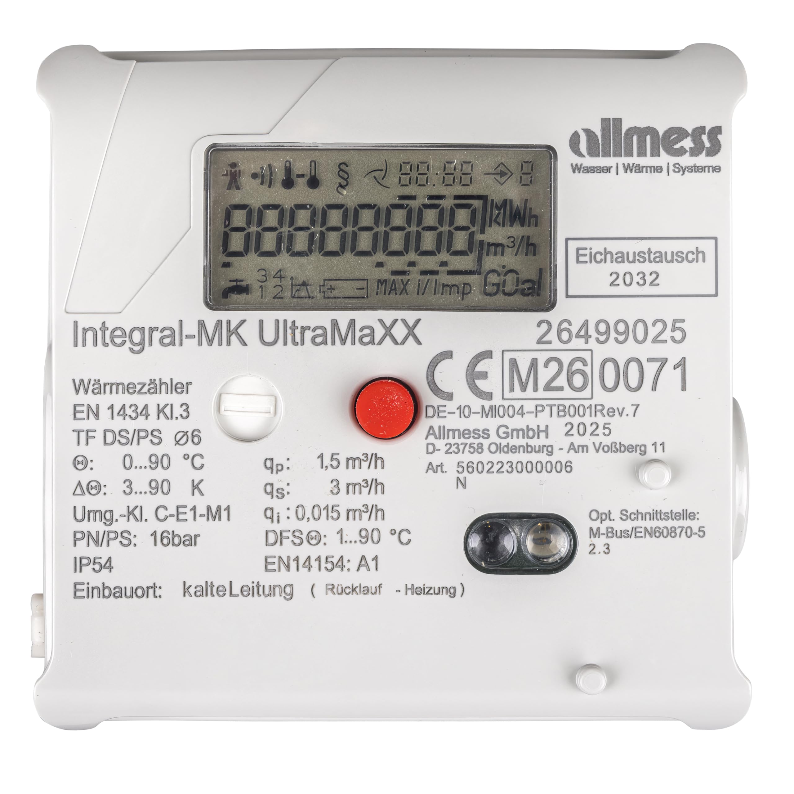Wärmezähler Allmess Integral-MK UltraMaxx Qn 1,5 Eichung 2026 geeicht bis 2032 mit Silikonfett - Tube 6 Gramm