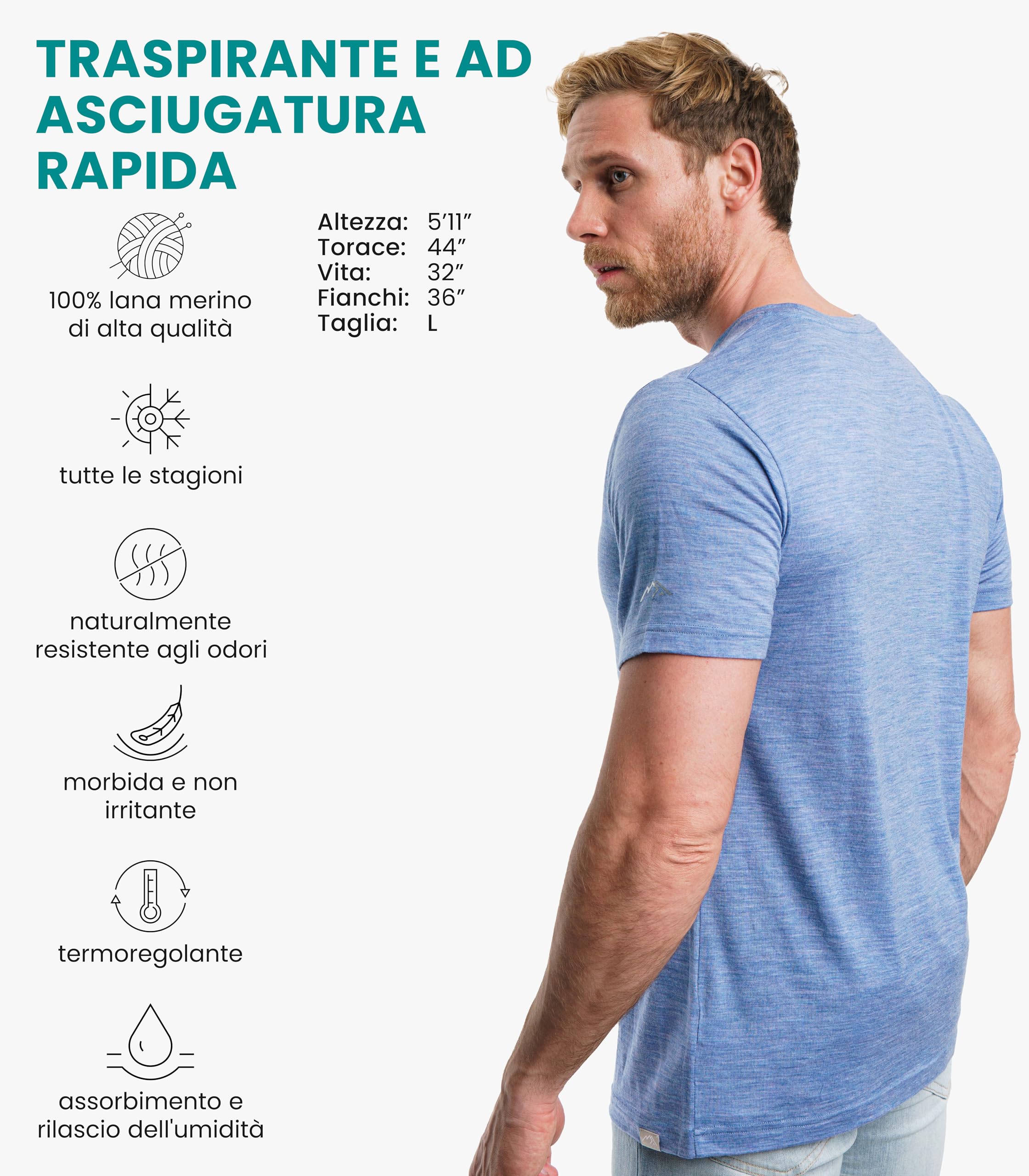 Merino.tech Maglietta Lana Merinos Uomo - Maglia Termica Uomo in Lana Merinos Manica Corta con Calze