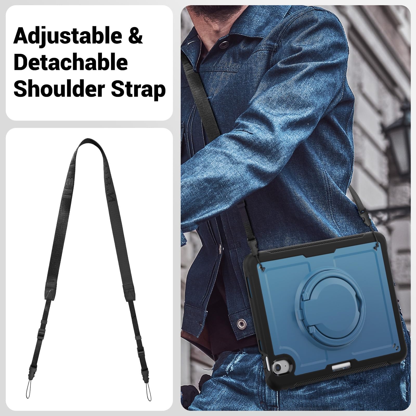 Hülle kompatibel mit iPad Air 11 M2 2024 Zoll, Stifthalter & Ständer & Schultergurt, Militärqualität, robuste, stoßfeste for 6. Generation(Navy Blue)