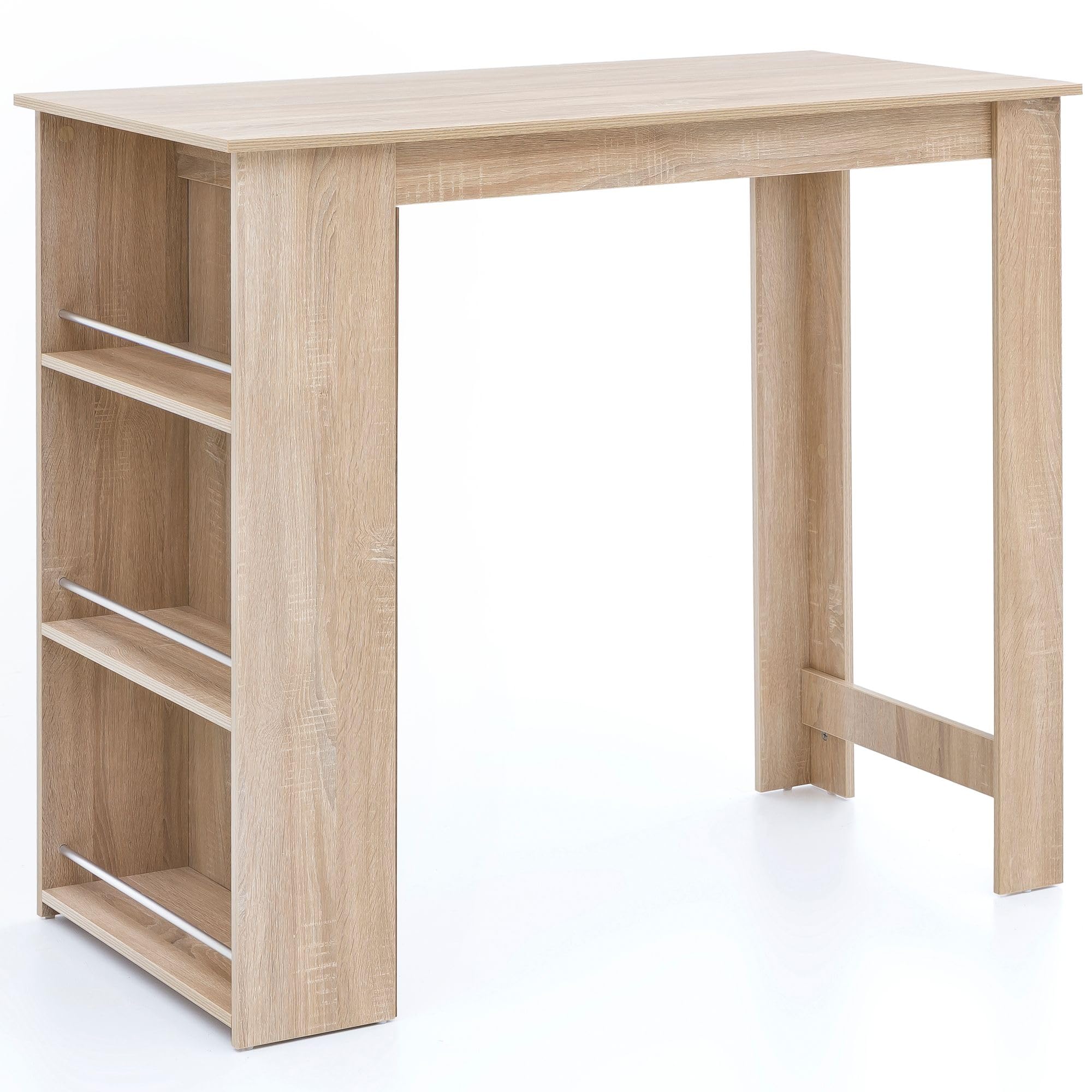 Wohnling Bartisch Sonoma – 120 x 107,5 x 60 cm, Stehtisch aus Holz mit integriertem Regal