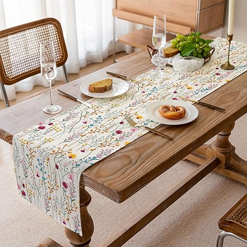 Miniatura 4 de Camino de mesa de flores silvestres en acuarela, decoración de mesa de comedor de cocina y vacaciones de verano para decoración del hogar, 13 x 90