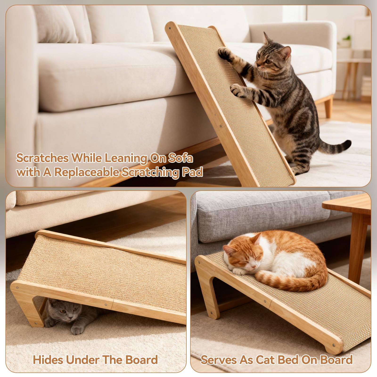 Sisal Katzenkratzer, L-Form 105° Kratzpad, 68 cm hoch Kratzbrett für Indoor-Katzen, Wandmöbelschutz für alle Katzen liegend, Entspannen mit Ballspielzeug