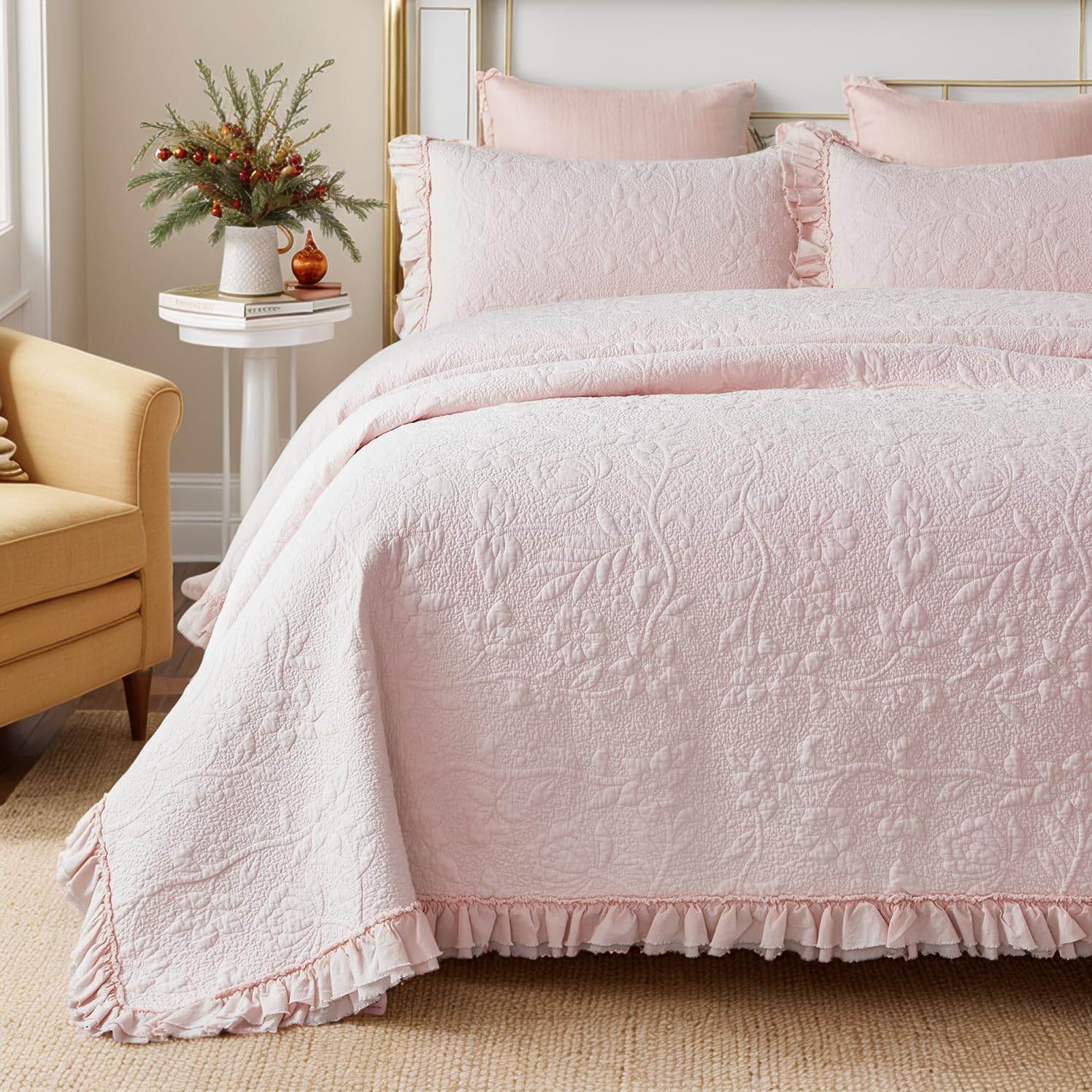 Cozyholy Originele 100% Katoen Patchwork Quilt Roze Bloemen Sprei