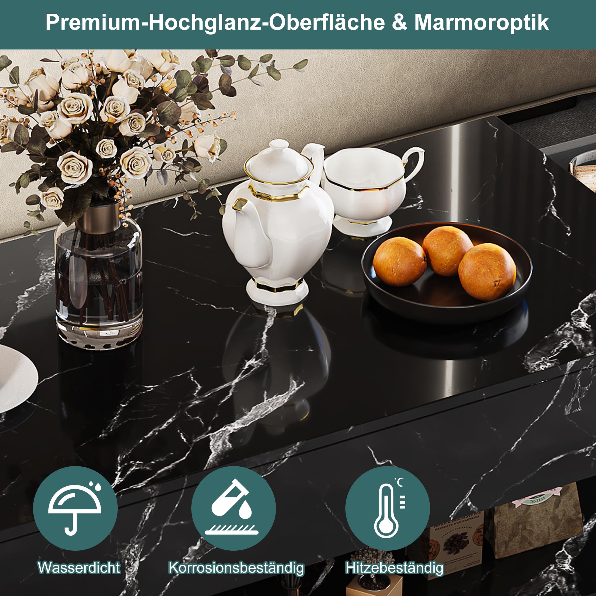 Couchtisch Hochglanz mit Led, Helligkeit und Farbe Einstellbar, Wohnzimmertisch Modern mit Stauraum, Kaffeetisch Wohnzimmer mit Offenem Ausstellungsregal und 2 Schubladen (Schwarz, 100 x 50 cm)