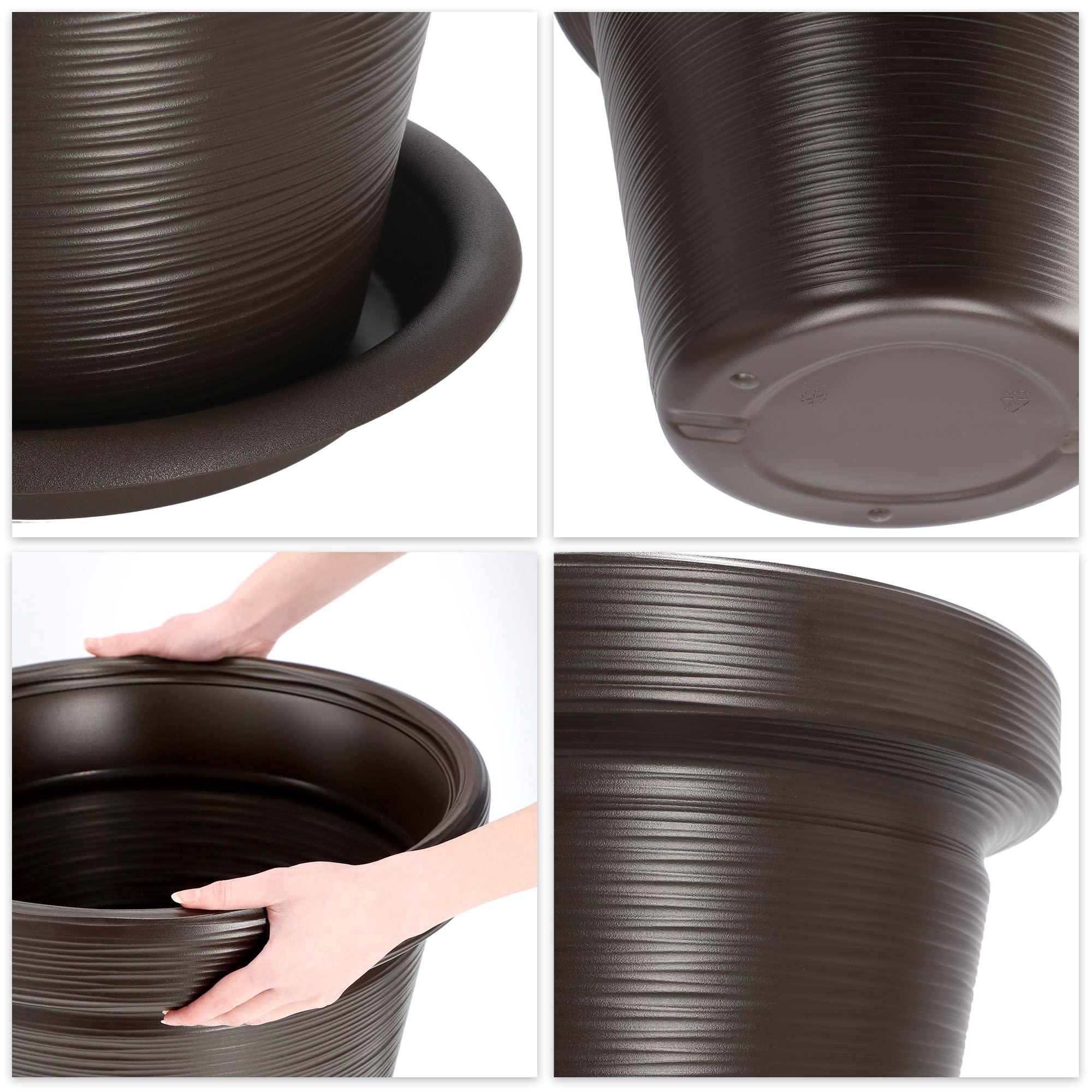 KADAX Pot de Fleurs en Plastique, 4 Couleurs, Pot de Plantes avec Soucoupe, Pot de Plantes, Pot de Plantes avec Motif incisé, Pot de Fleurs en Plastique, Pot de Fleurs Rond (∅ 55 cm, Marron foncé)