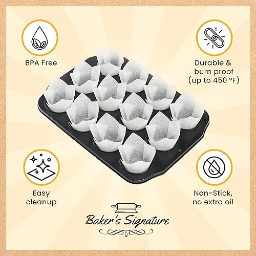 Miniatura 4 de Baker's Signature - Revestimientos para cupcakes de tulipán, forros para magdalenas para hornear  150 piezas de papel pergamino para cupcakes