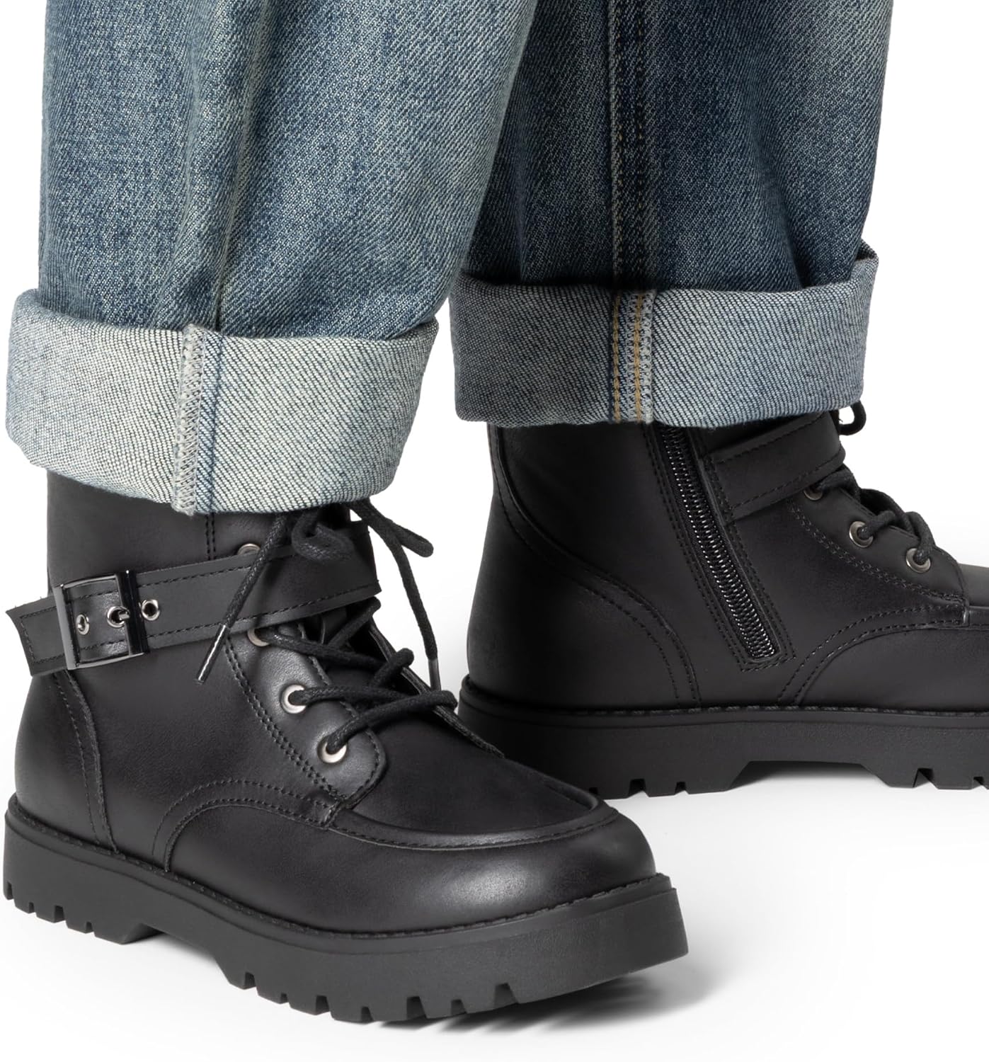 DREAM PAIRS Boys Girls Ankle Boots Lace-up with Buckle Strap Combat boot for Toddler/Little Kid/Big Kids - Image 6