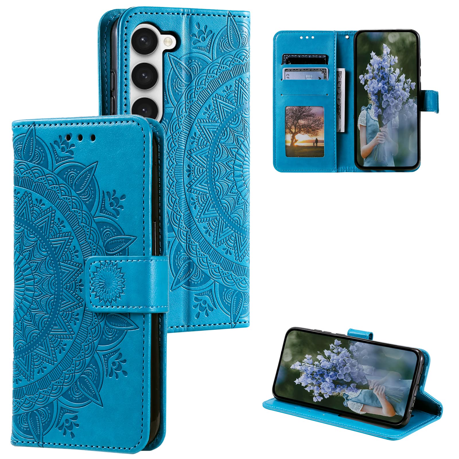 HTDELECSamsung Galaxy S23 5G Blue, PU Leather Flip Folio Case Samsung Galaxy S23 5G, Case Cover with Built-in Magnetic Closure for Samsung Galaxy S23 5G – Blue