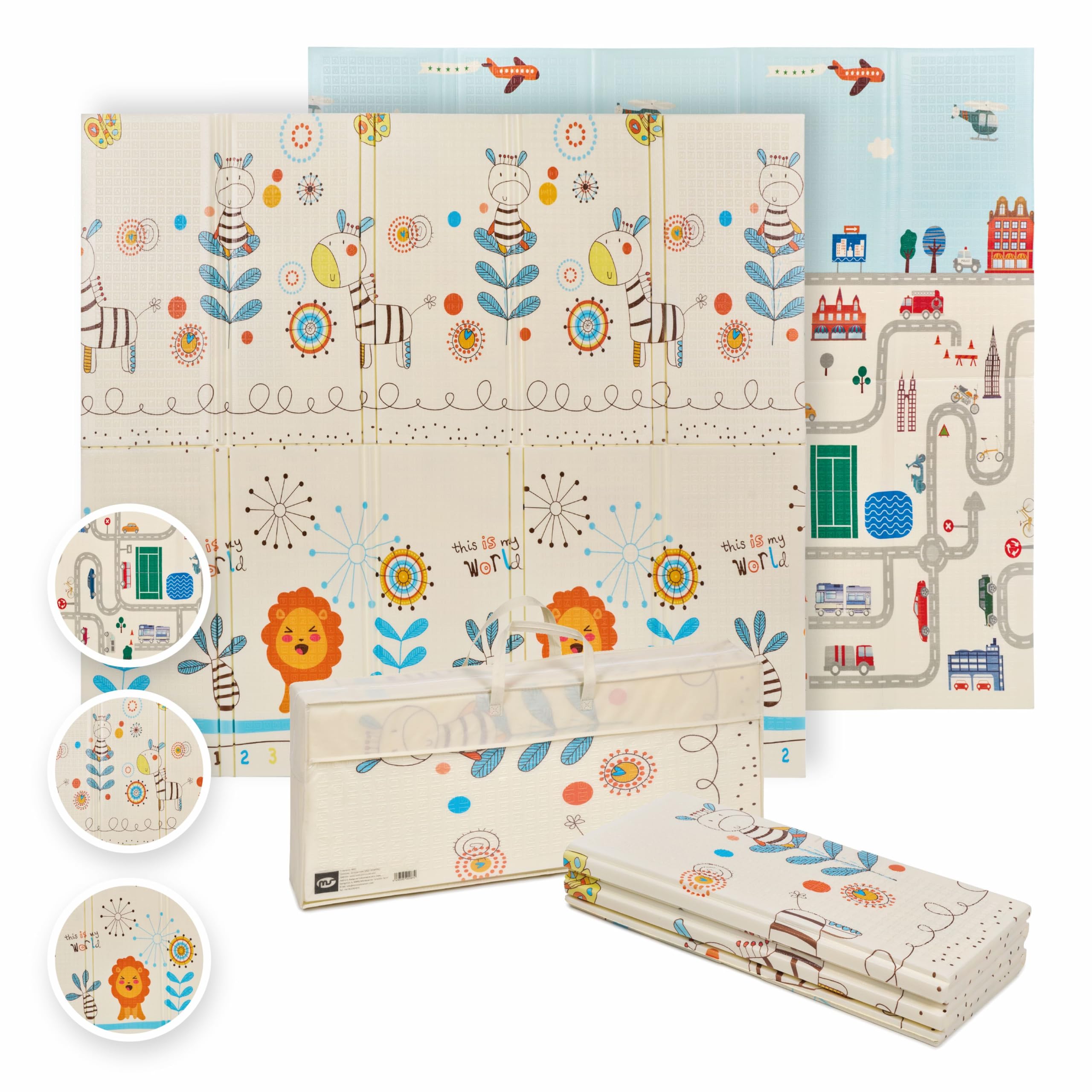 MS BabyWorld - Recinto per bambini XXL + Tappeto gioco per bambini 180 * 200 cm - Tappeto bifacciale, altamente imbottito (spessore 1,5 cm), Box molto grande e alto - pieghevole e con borsa trasporto