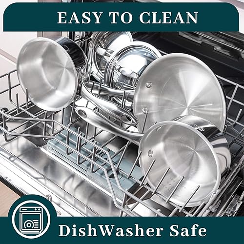 Miniatura 9 de DELUXE Juego de ollas y sartenes de acero inoxidable juego de utensilios de cocina de 10 piezas mango que se mantiene fresco incluye sartén para