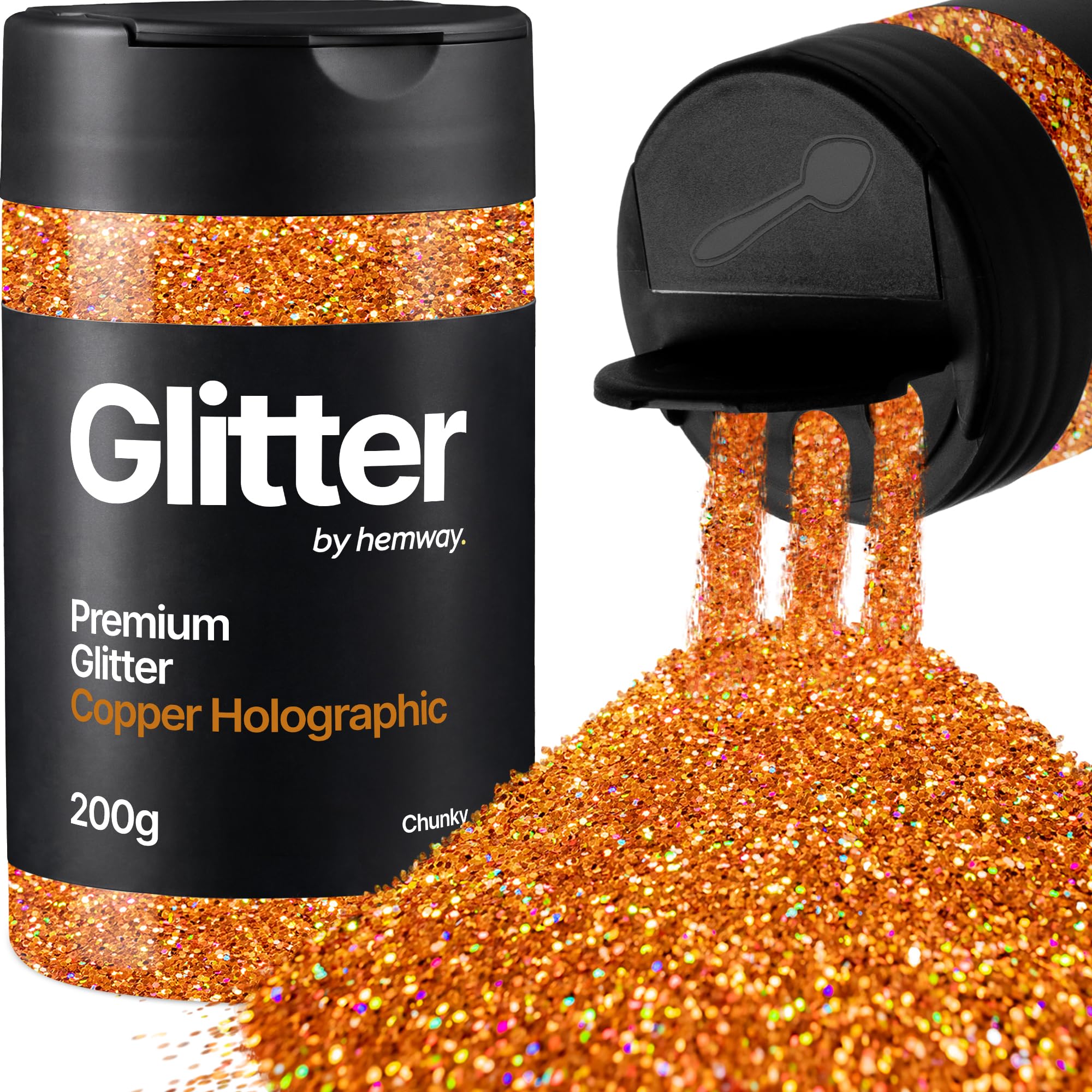 Hemway Copper Holographic Glitter Shaker, 200g Chunky Glitter for Crafts Metallic Flake Sequins for Resin & Epoxy Crafts for Decorating, Halloween, Christmas, Nail, Face, Art