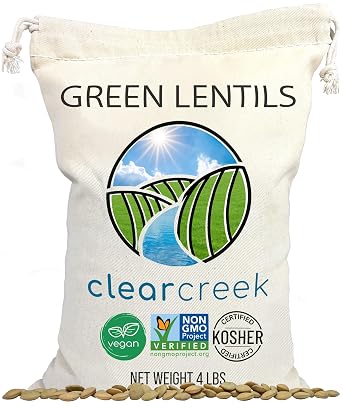 CLEAR CREEK Green Lentils | Project Non-GMO Verified | 4 lb | Vegan | Non-Irradiated Will Sprout | Kosher | Vegan