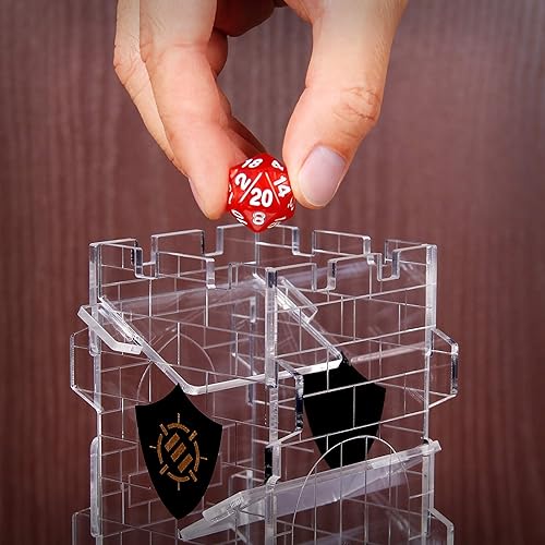 Miniatura 2 de ENHANCE Torre de dados y bandeja para juegos de rol de mesa, rodillo portátil con diseño de torre de castillo, enrolla hasta 14 dados estándar a la