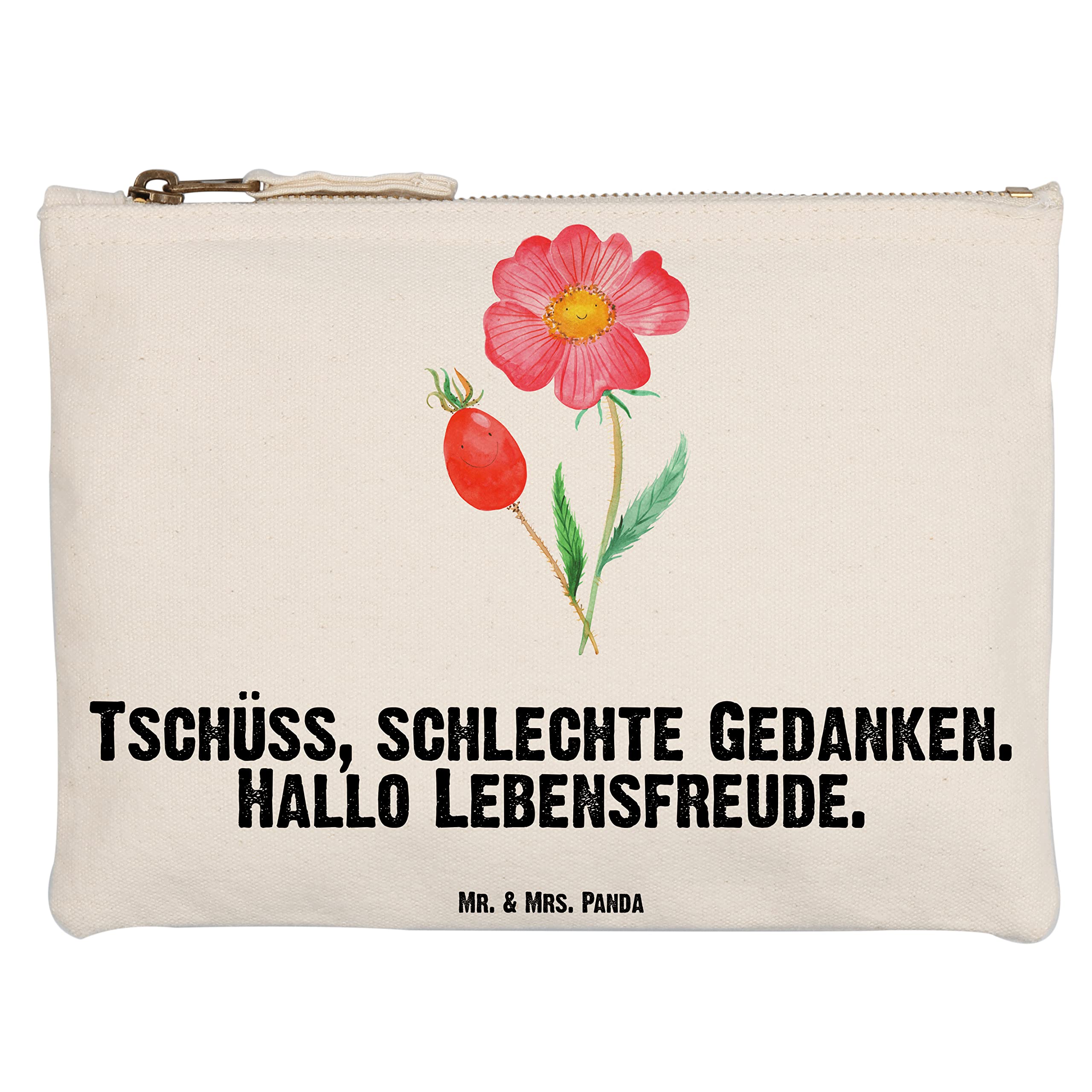 Mr. & Mrs. Panda Kosmetiktasche Blume Hagebutte Grösse XL Große - Geschenk, Schlechte Gedanken, Lebensfreude, Etui, Kulturbeutel, kosmetiktäschchen, Stoffbeutel, Garten, Kulturtasche