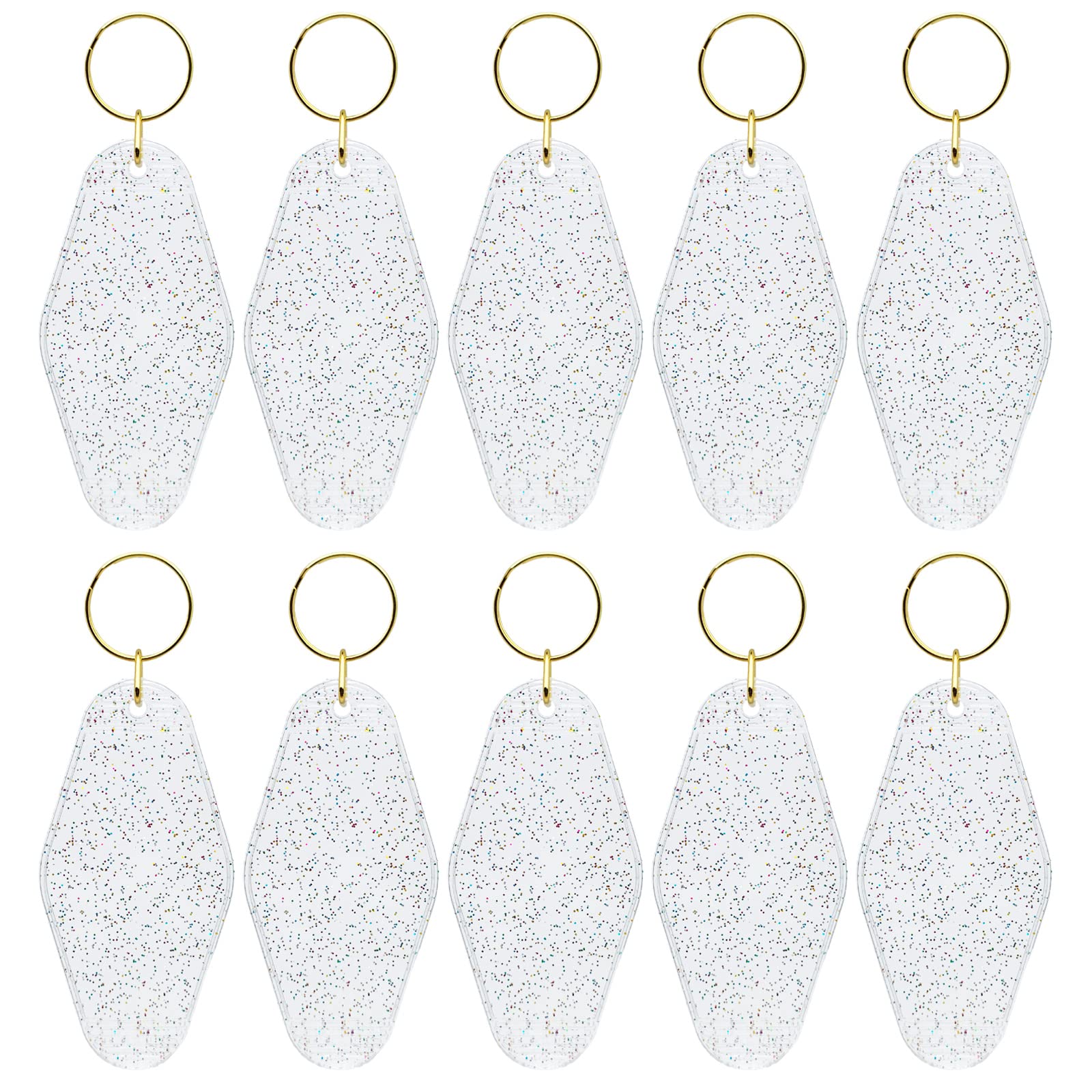Nwsrayu 10pcs Blank Hotel Keychains Bulk Vintage Motel Keychain Vinyl Keychains Gold Ring (Clear with Glitter)