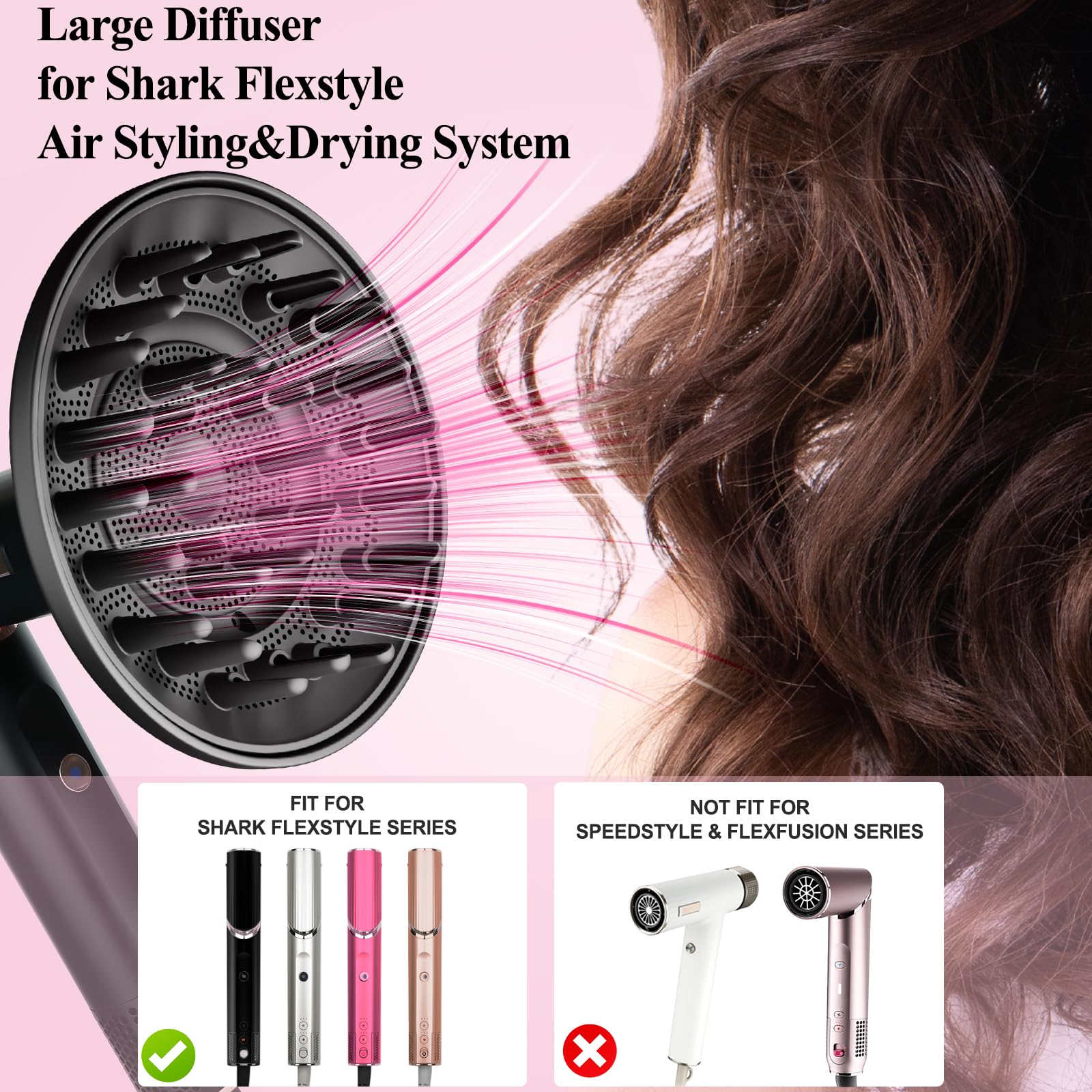 Grande diffusore compatibile con Shark FlexStyle, ugello diffusore più grande per asciugatrice più velocemente e definire capelli ricci ondulati e ricci neri