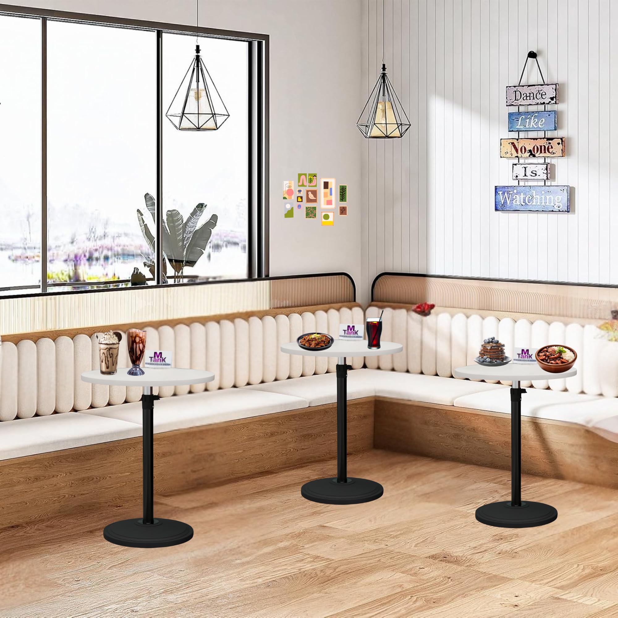 MTANK Height Adjustable Round Bar Table – Modern Bistro Pub Table with Metal Base, Small High Top Cocktail Table for Home, Kitchen, Party, and Cafe – White & Black Finish (Mid-Century Modern) 3
