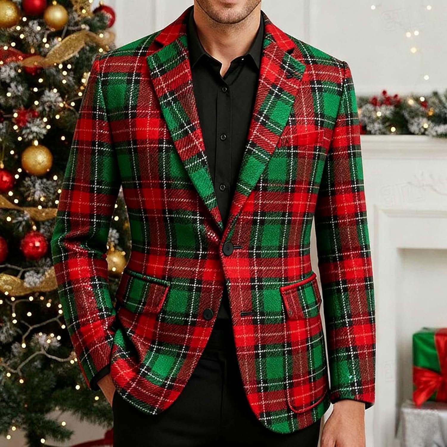 Mens Christmas Blazer Casual Corduroy Suit Jacket Vintage Slim Fit One Button Holiday Sport Coat with Pockets - Image 4