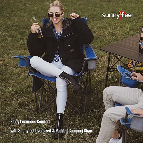 Miniatura 8 de SUNNYFEEL Silla de campamento extragrande XL, sillas de campamento plegables para adultos, resistente, grande, alta, 500 libras, silla de césped