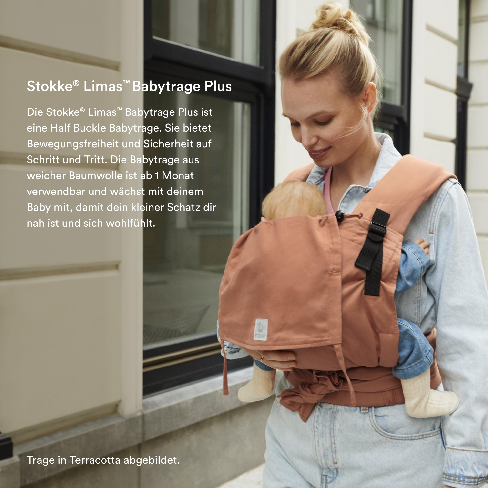 Stokke Limas Carrier Plus Floral Beige OCS Half Buckle Babytrage Drei Trageoptionen 4-18 kg