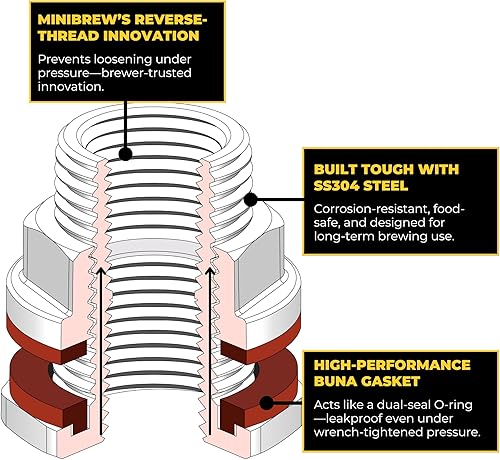 Miniatura 38 de MiniBrew Mamparo sin soldadura NPT EZ de 1/2 pulgada con juntas EPDM para elaboración casera (paquete de 3)