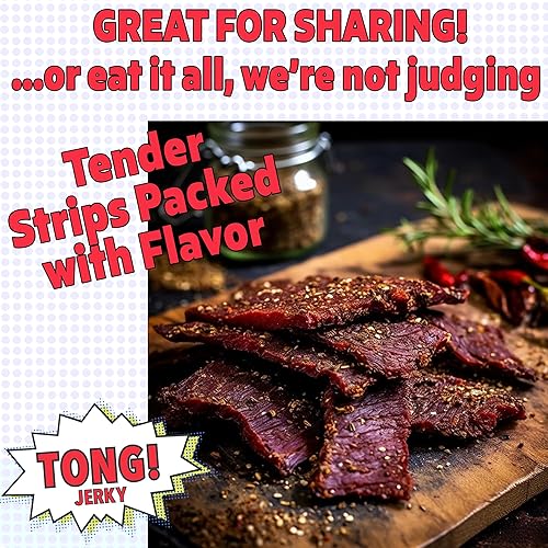 Miniatura 5 de Tong Jerky Teriyaki Teriyaki - Carne seca de ternera con miel y pimienta, paquete de 2 unidades  Hecho en los Estados Unidos  Carne seca artesanal