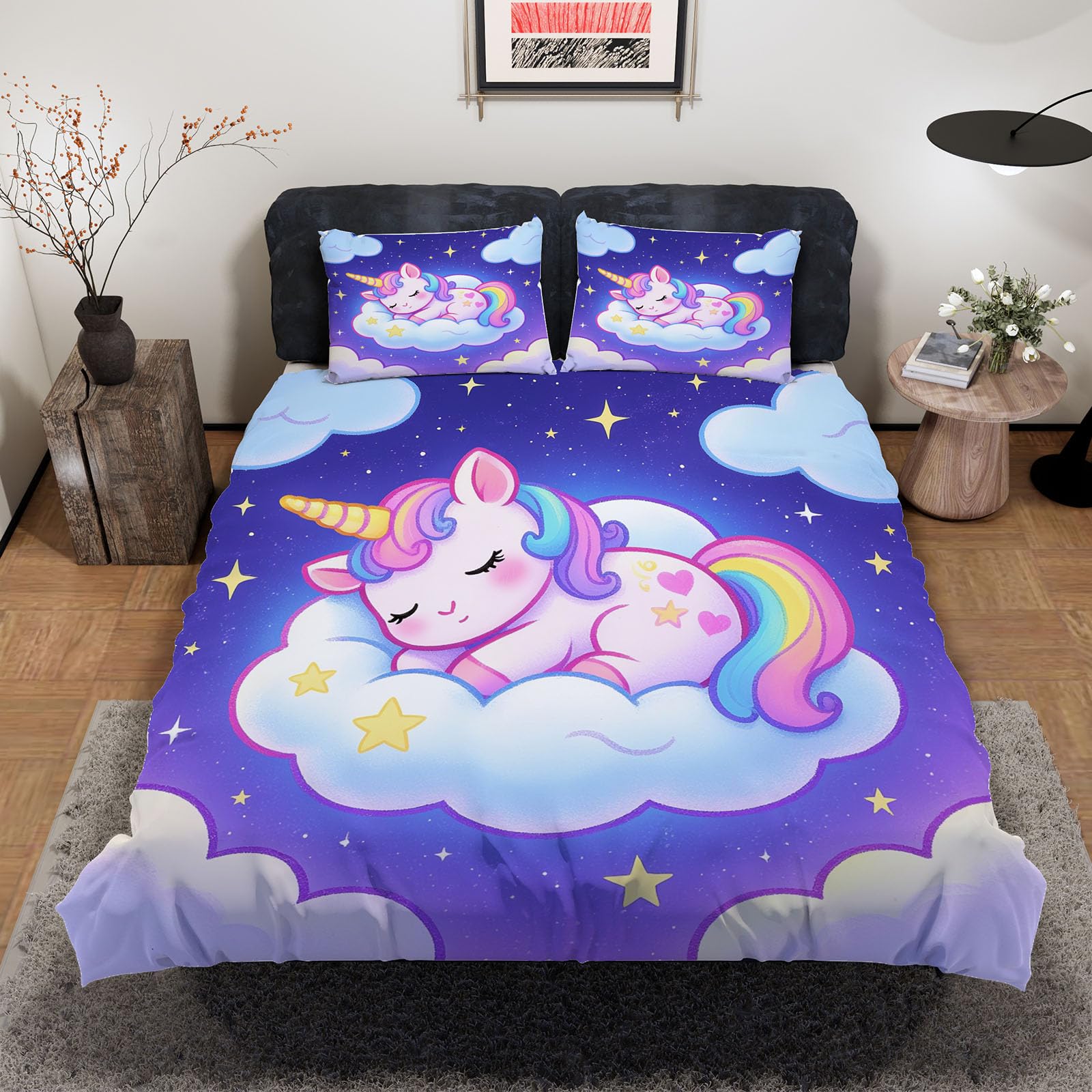 Parure de Lit Licorne 3D Ciel Étoilé pour Chambre Enfant Douce