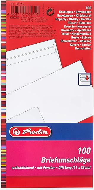 Herlitz 4008110764740 Koperty Samoprzylepne, Biały, 100 Sztuk