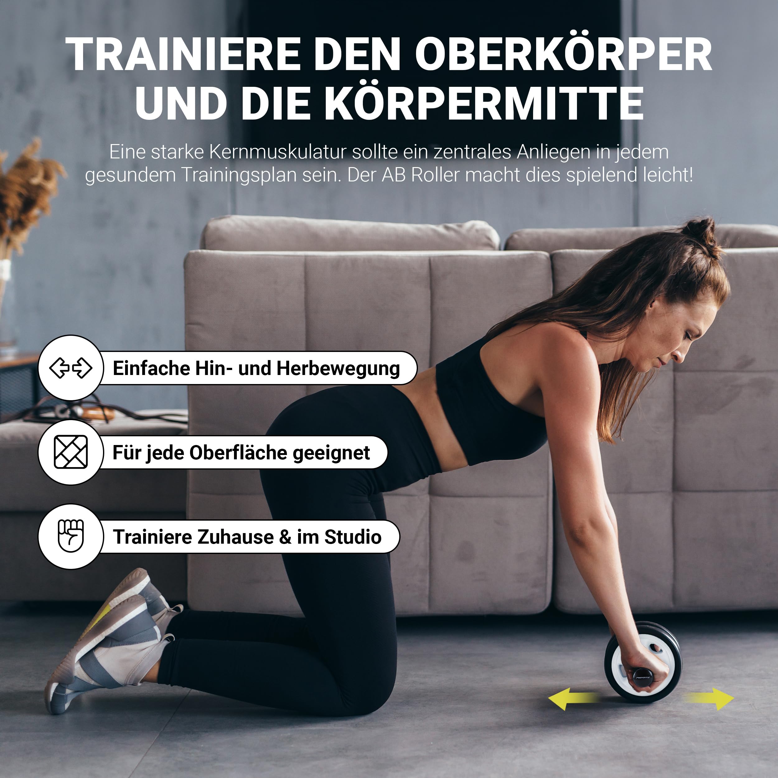 MSPORTS Bauchtrainer AB Roller Premium I Bauchtrainer mit Knieauflage I Bauchroller mit Komfortgriffen I Bauchmuskeltrainer I AB Wheel Muskeltrainer