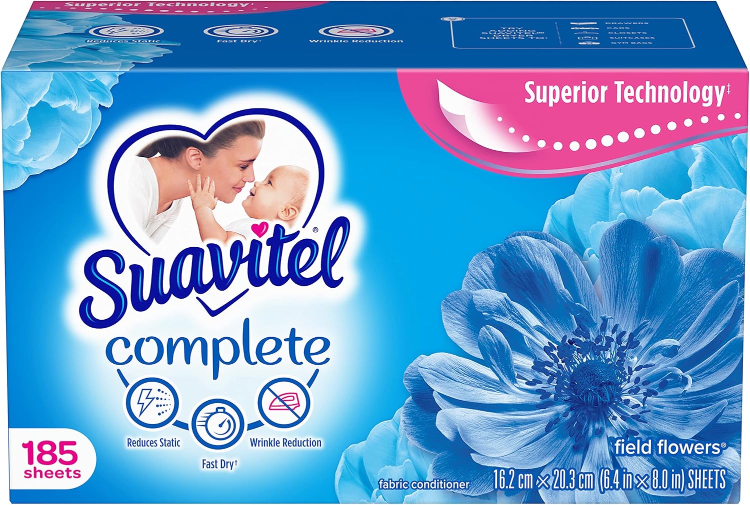 Suavitel Complete Fabric Softener Dryer Sheets, Field Flowers, 185 ct, 4 pack