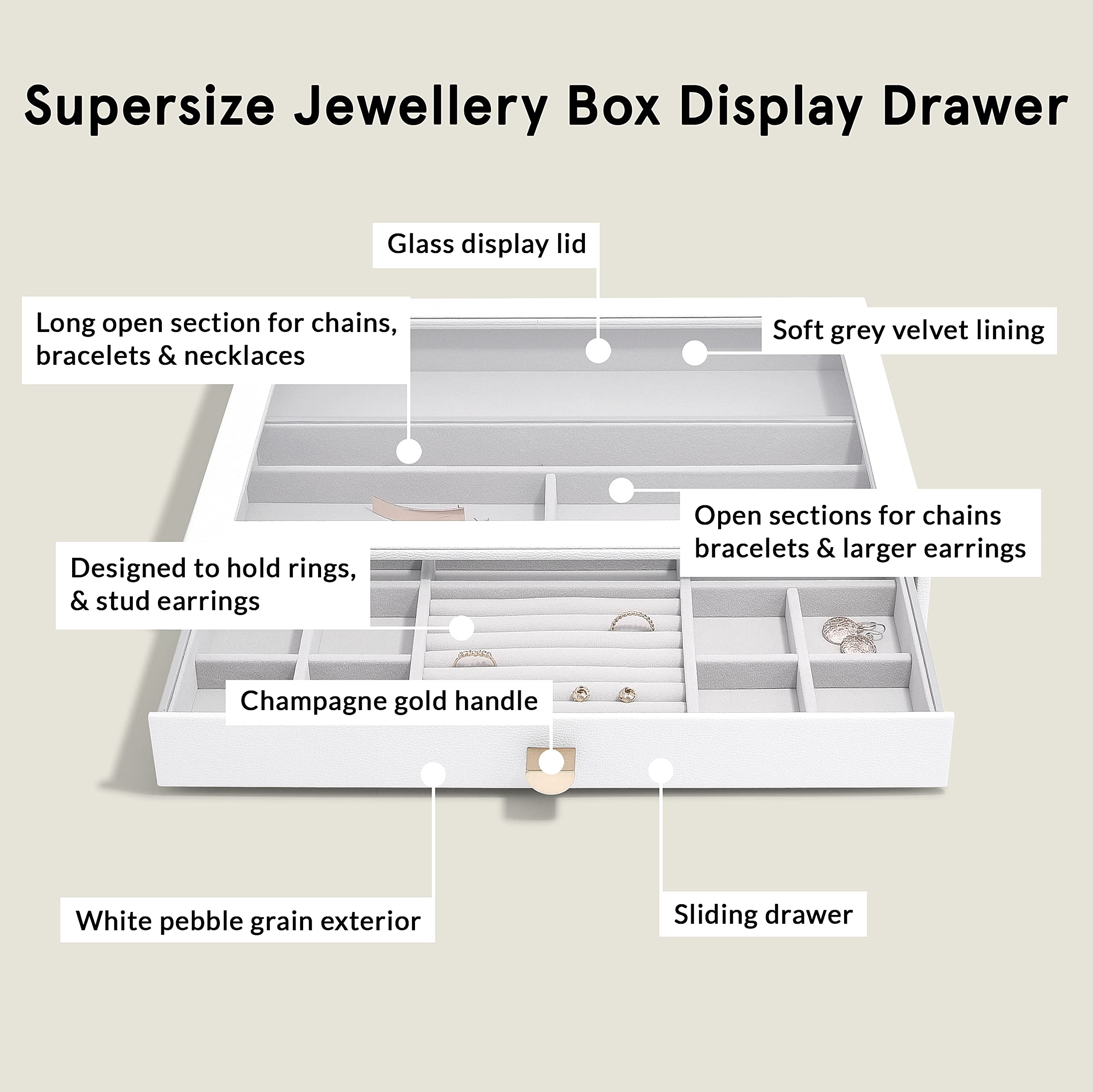 Stackers Supersize White Pebble Glass Top Drawer