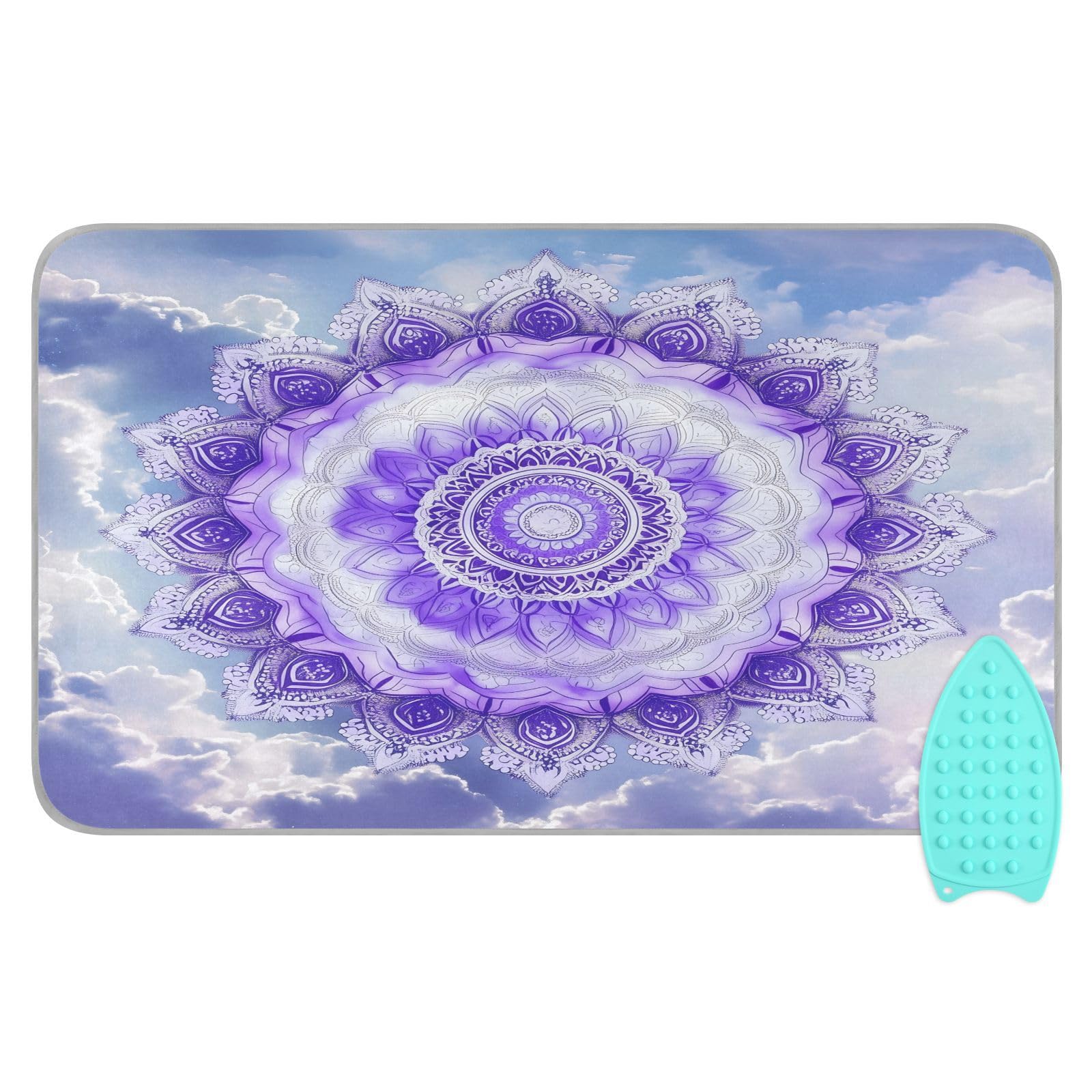 pnyoin Portable Ironing Mat Mandala Design Purple Travel Ironing Pad with Silicone Iron Rest for Steam Pressing on Tabletop or Bed Heat Resistant Portable Quilting & Travel Blanket