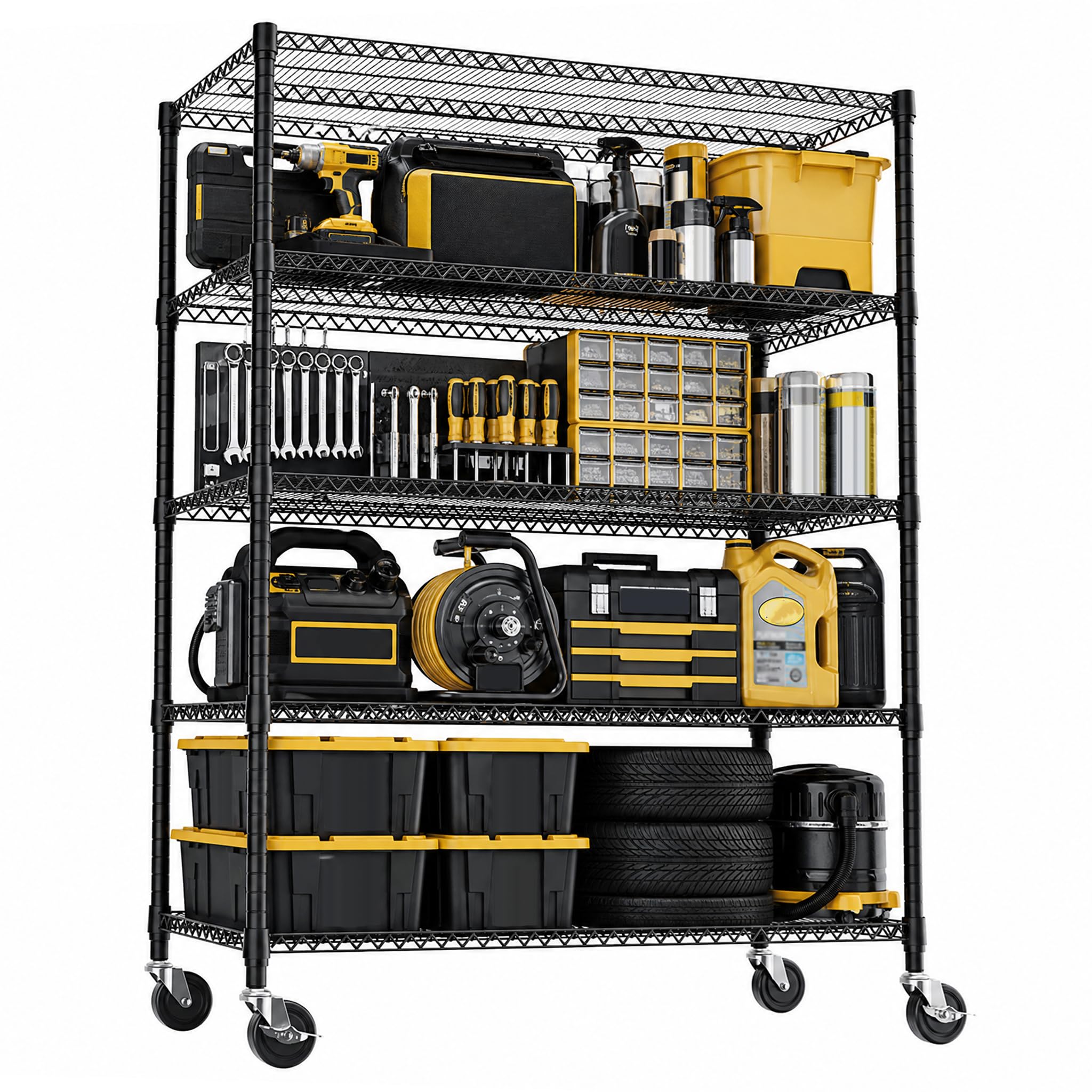 M MZG 5-Shelf Storage Unit With Height Adjustable Shelves and Levelling Feet for Garage Bedroom Living Room Kitchen Pantry 1498.2 kg Max 60 x 135 x 186.9 cm Black