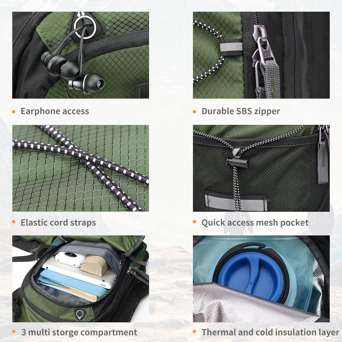 NONSAR Hydration Backpack, Hiking Backpack with 3L Water Bladder, Lightweight Insulation Hydration Pack, Water Backpack for Hiking, Cycling, Running, Festival, Camping for Men Women - Image 4