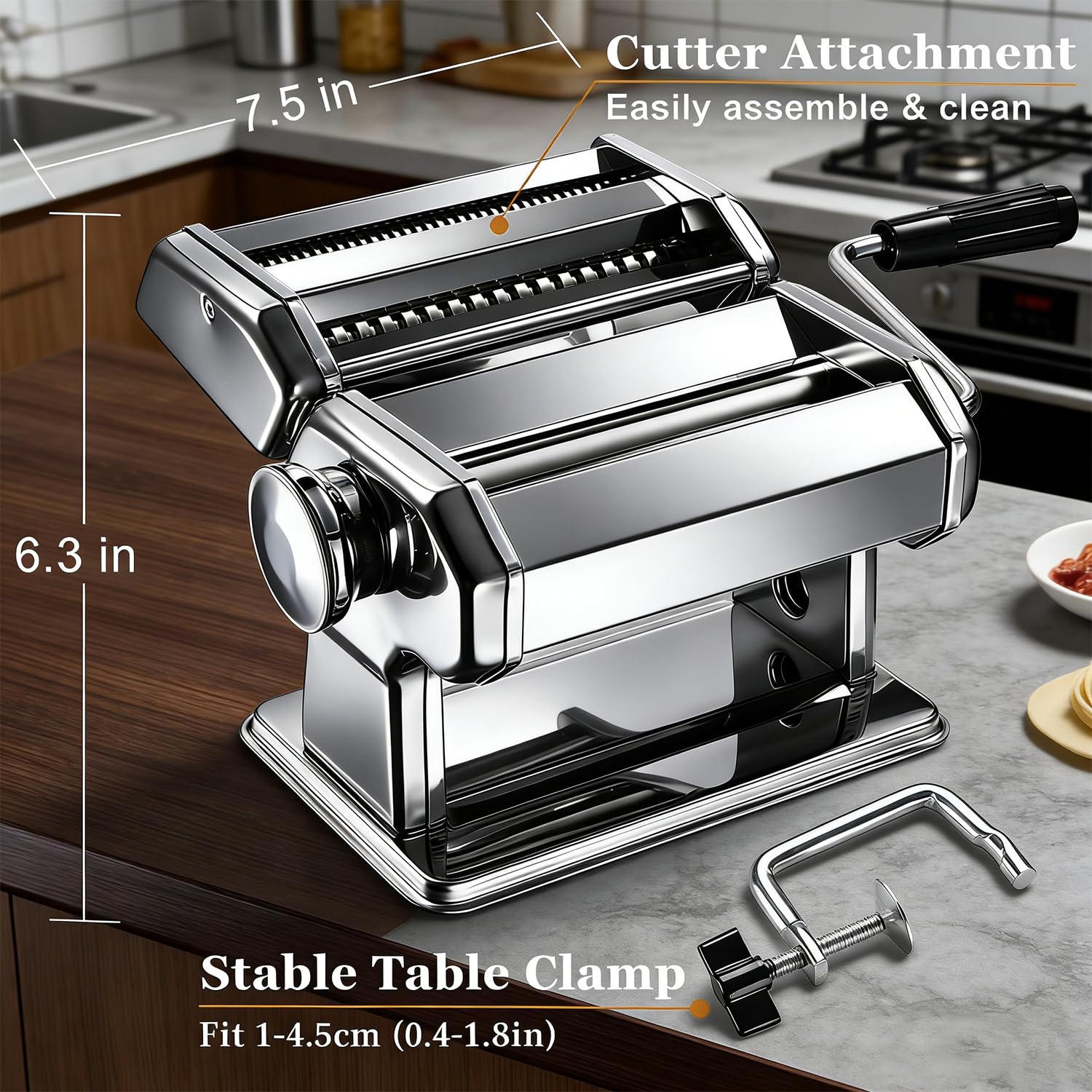 Máquina para hacer pasta, máquina manual de pasta con 9 ajustes de grosor ajustables, máquina de fideos de acero inoxidable con rodillos y cortador para pasta, espaguetis, fettuccini, lasaña
