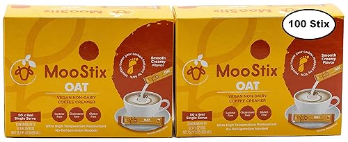 MooStix Crema de café sin lácteos de una sola porción, estable en estantes, sin lácteos, a base de plantas, leche de avena vegana (paquete de 100)