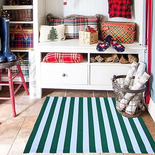 Vista 33 de Alfombra de exterior blanca y negra de 3 x 5 pies, alfombra de algodón tejida a mano, lavable a máquina, para interiores y exteriores, alfombra