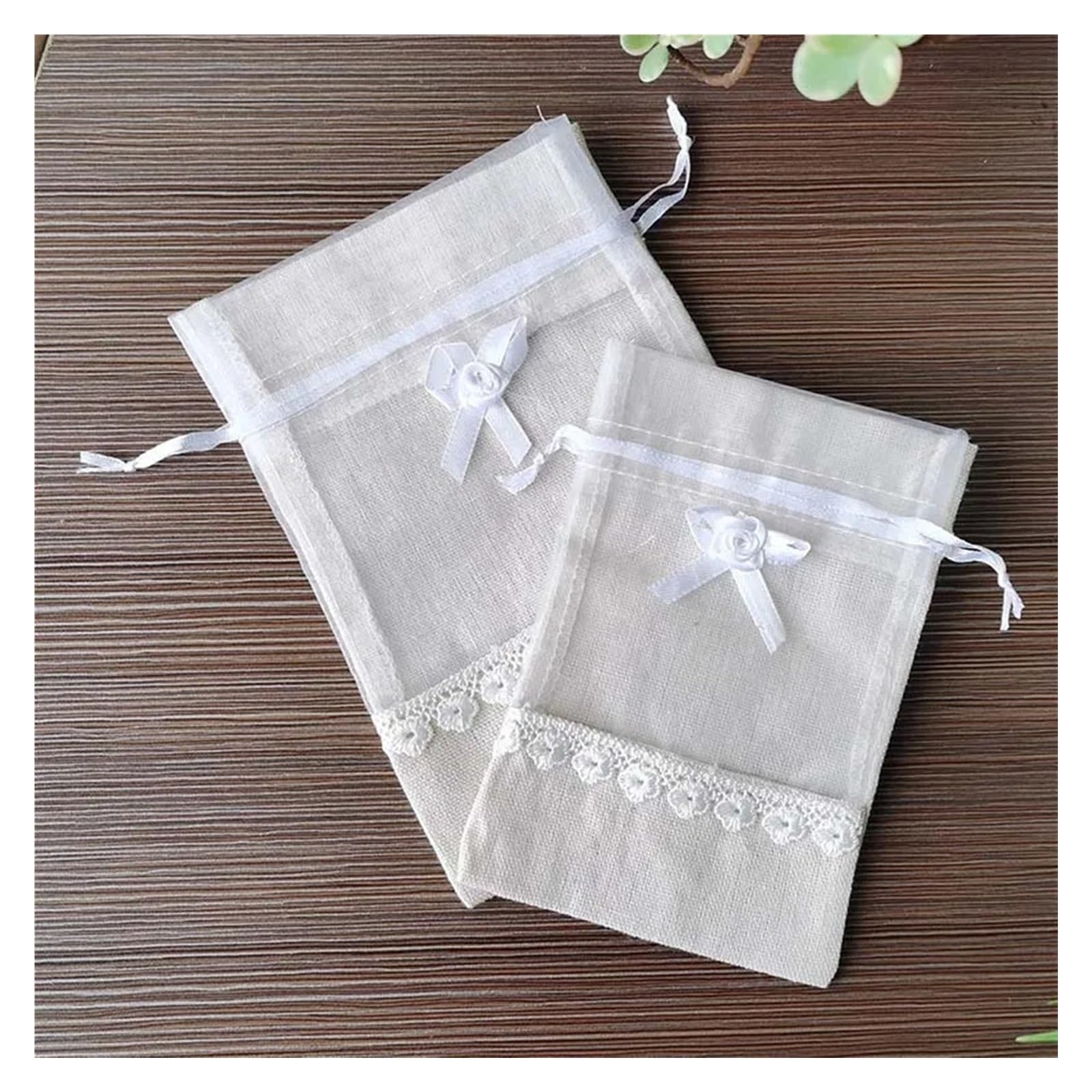 Sacs en toile de Jute à cordon décorés avec nœud en dentelle, sacs cadeaux en Organza de Jute for fête et mariage, 5 pièces, 10 pièces, 20 pièces(20pcs,10x15cm)