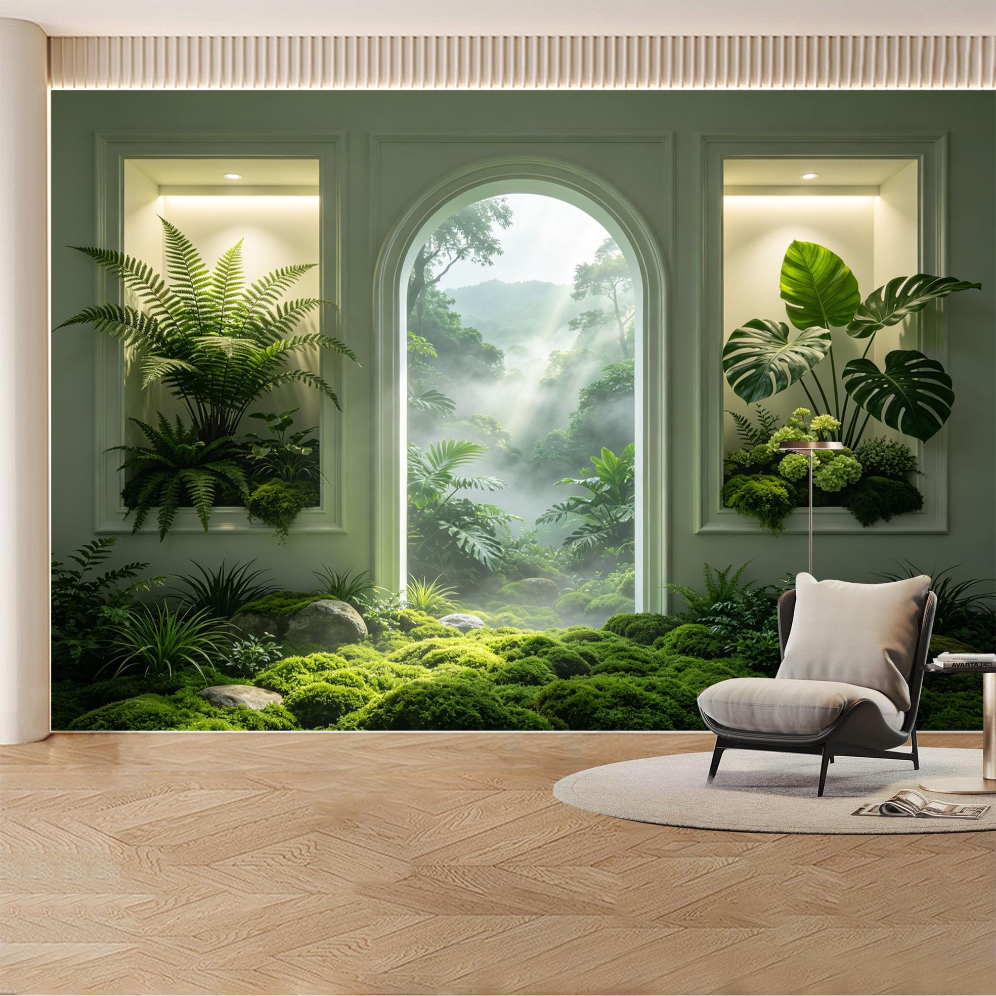 Custom Wall Mural Wallpaper Tropical Forest Landscape Nature Wall Decor Large Wall Art Nordic Misty Botanical Removable SelfAdhesive Large Photo for Living Room， Bedroom， Office