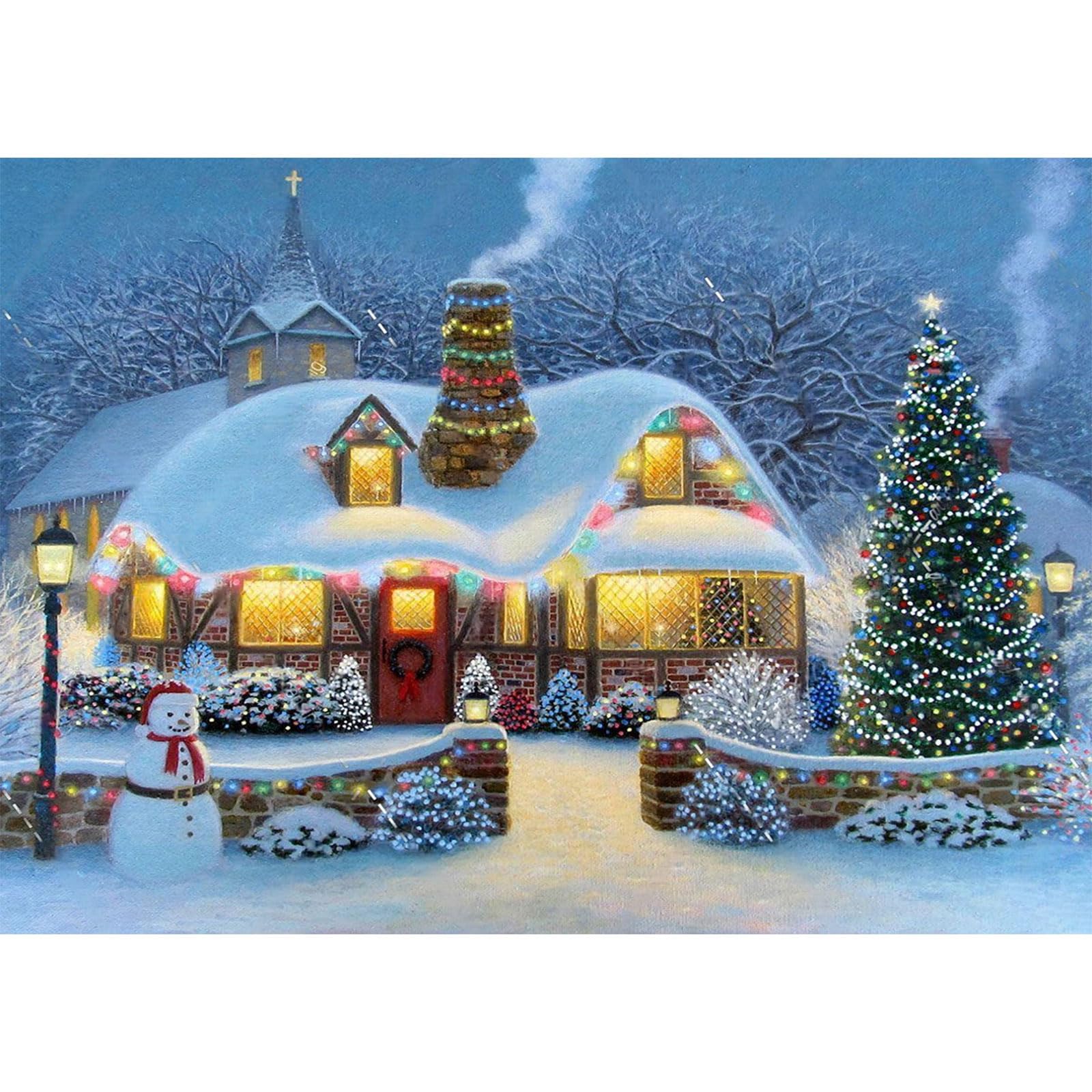 RICUVED Winter Diamond Painting voor volwassenen, 5D, Kerstmis, diamantschilderij, afbeeldingen voor volwassenen, doe-het-zelf diamond painting, afbeeldingen huizen, diamond painting, set voor