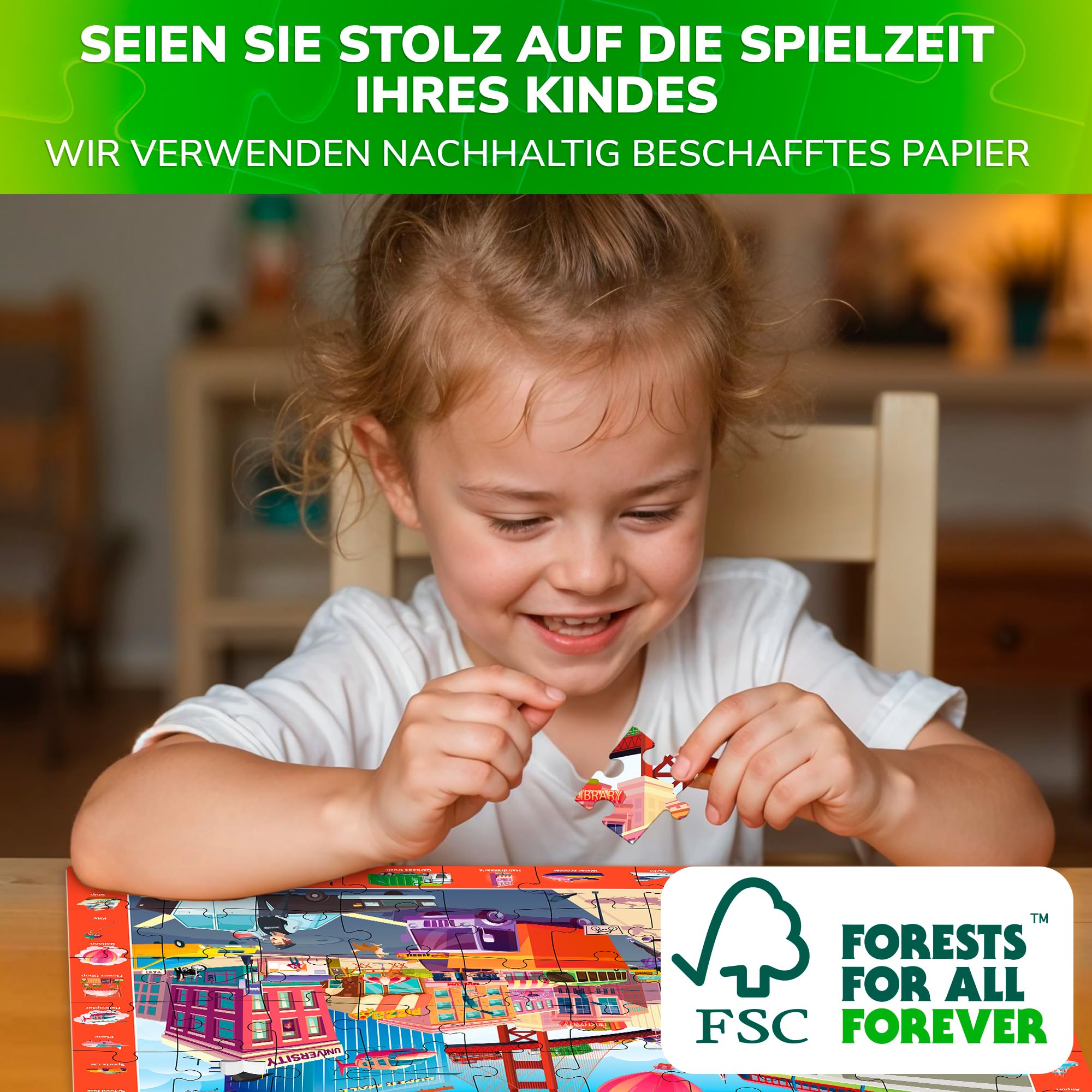 QUOKKA Puzzle ab 4 5 Für Kinder - 4x60 Teile Rahmenpuzzle ab 5 6 Jungen und Mädchen - Puzzle Spiele mit Stadt, Polar, Regenwaldtiere - Geschenk Spielzeug für Kinder 6 7 8 Jahre