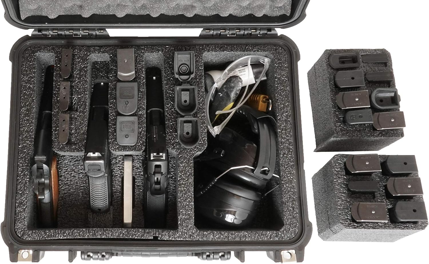 Case Club 3 Pistol & Accessory & Up to 23 Magazines Pre-Cut Waterproof Case with Silica Gel to Help Prevent Gun Rust (Gen 2)